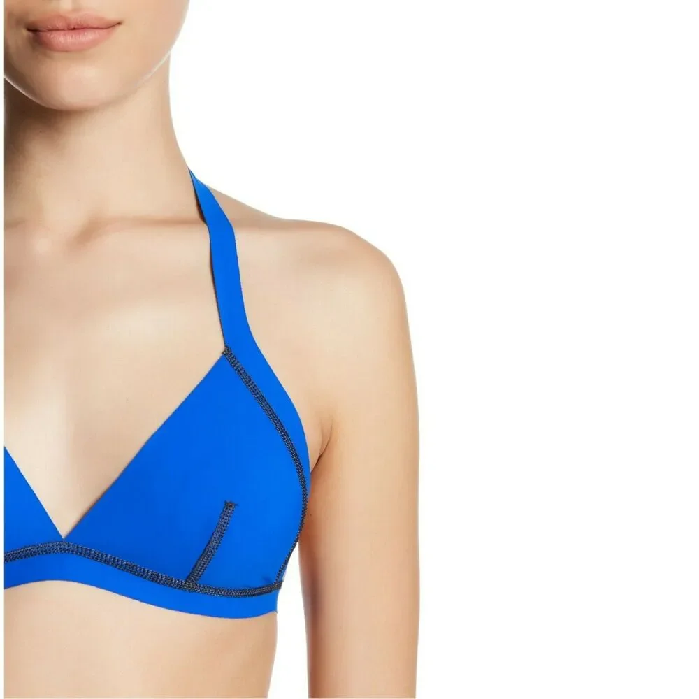 VITAMIN A reversible Odette triangle halter swim bikini top gray blue XS 4 NEW - Picture 3 of 6